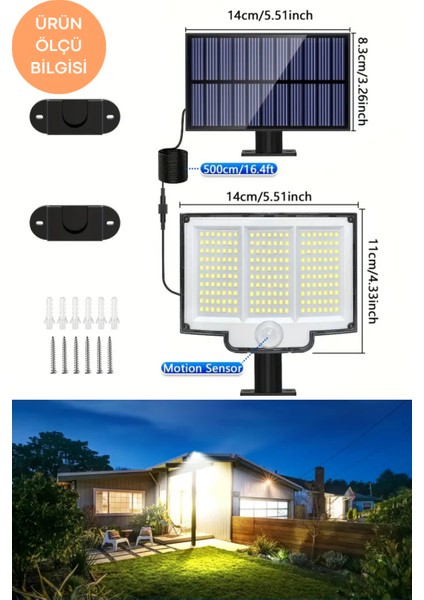Solar 220 LED – 5m Kablolu, IP65, Kumandalı, 3 Modlu, Güneş Enerjili Bahçe Aydınlatma - Sarı Işık