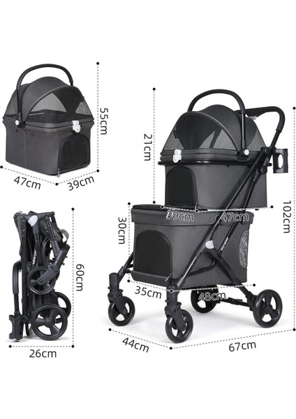2 Katlı Katlanabilir Evcil Hayvan Arabası, Küçük Köpek ve Kediler Için fiyatları