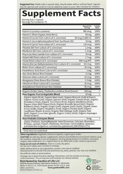 , Vitamin Code, Raw One, Once Daily Multivitamin For Men, 75 Vegetarian Capsul.abd Menşei.57 fiyatları