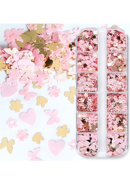 Pembe ve Gold Tırnak Süsleme Folyo Pulları Karışık Dizayn Kelebek Kalp Tavşan Çiçek Nail Art fiyatları