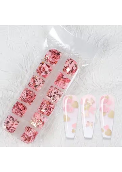 Pembe ve Gold Tırnak Süsleme Folyo Pulları Karışık Dizayn Kelebek Kalp Tavşan Çiçek Nail Art indirimleri