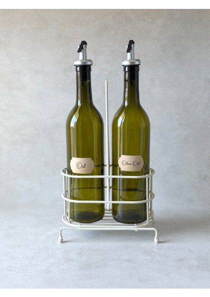 Metal Krem Standlı Yeşil Cam Yağdanlık Seti ( Iki Farklı Etiket)