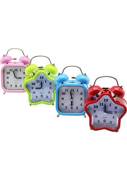 Küçük Mix=yıldız:9.3cm- Kare:8.3cm Masa Çalar Saat Pilli - Ledli Işıklı Renkli Plastik (4172)