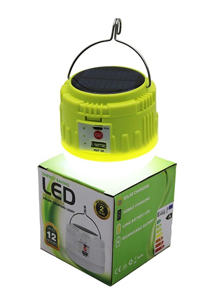 USB - Solar Şarjlı Askılı Kamp Lambası - Powerbank (4172)