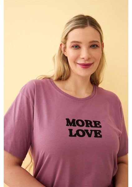 Akbeniz Kadın Mürdüm More Love Yazılı Büyük Beden Pijama Takımı fırsatları