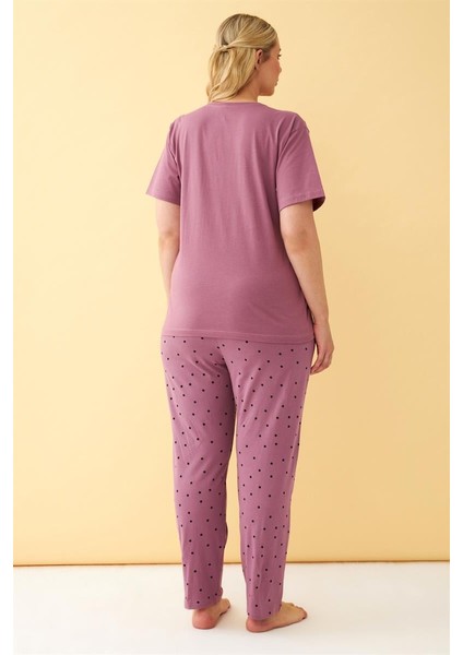 Akbeniz Kadın Mürdüm More Love Yazılı Büyük Beden Pijama Takımı indirimleri