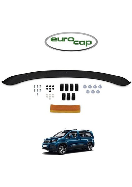 Peugeot Rifter Ön Kaput Koruma Rüzgarlığı 3mm Akrilik (Abs) Parlak Siyah Deflektör 2019->