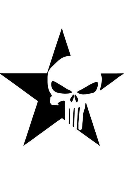 Yıldız Içinde Punisher Sticker Oto Motor Laptop Duvar Folyo Sticker 60 x 60 cm