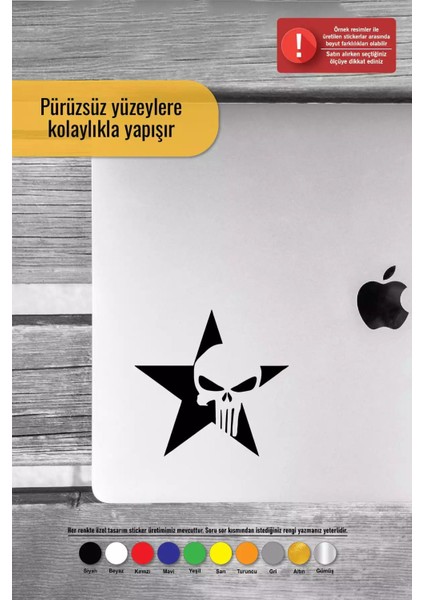 Yıldız Içinde Punisher Sticker Oto Motor Laptop Duvar Folyo Sticker 60 x 60 cm modelleri