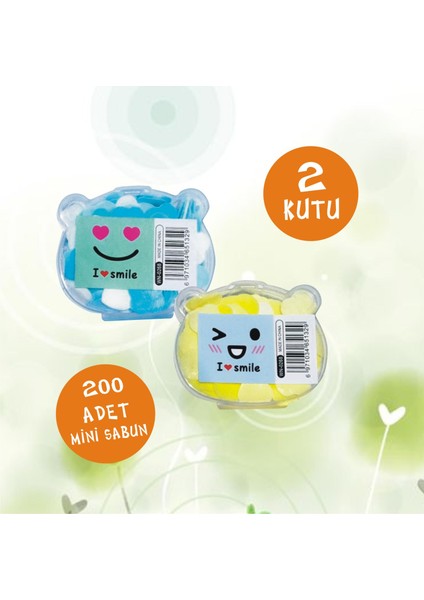 2'li Paket 200 Mini Parfümlü Elde Eriyen Kağıt Sabun Öğrenci Okul Seyahat Kamp Piknik El Sabunu