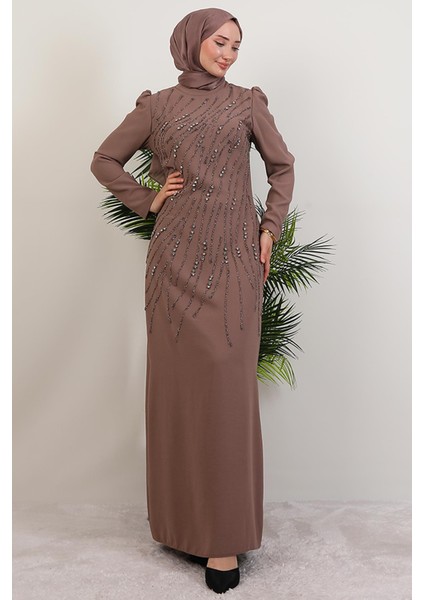 Seher Taşlı Elbise Gül Kahve fırsatları