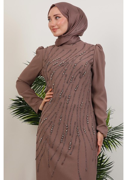 Seher Taşlı Elbise Gül Kahve indirimleri