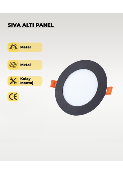 6W Sıva Altı Yuvarlak Siyah LED Panel Beyaz Işık