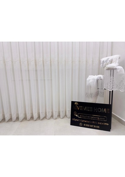 Nivemeshome Altın Dokulu DSN:2503 V-117 Premium Nakışlı 1/3 Sık Pileli Tül Perde Apm indirimleri