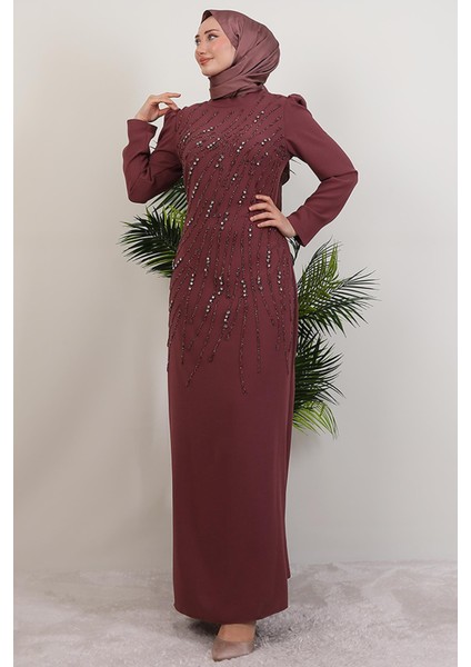 Seher Taşlı Elbise Gül Kurusu modelleri