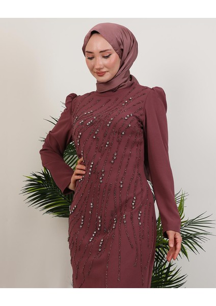 Seher Taşlı Elbise Gül Kurusu indirimleri