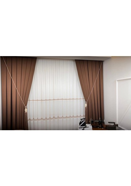 Nivemeshome Modern Kahve Geçişli 1/3 Sık Pile Tül Perde Apm