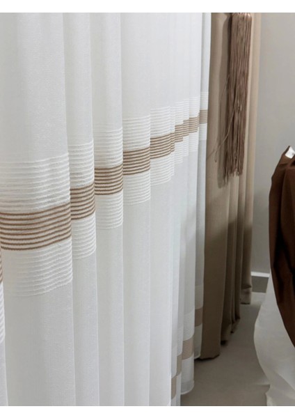 Nivemeshome Modern Kahve Geçişli 1/3 Sık Pile Tül Perde Apm fiyatları