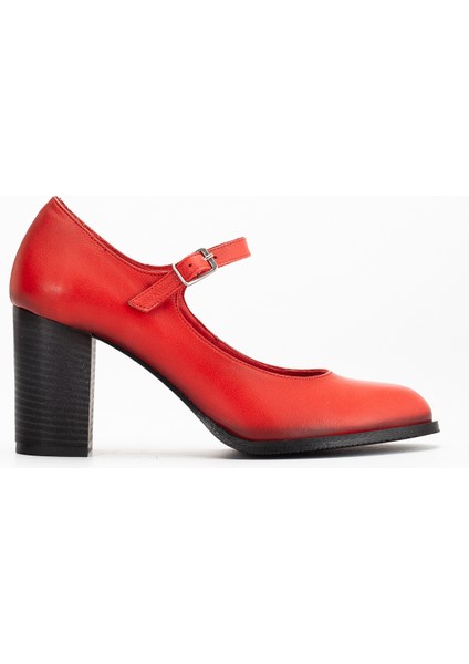 Kadın Hakiki Deri Bantlı Topuklu Ayakkabı Kırmızı modelleri