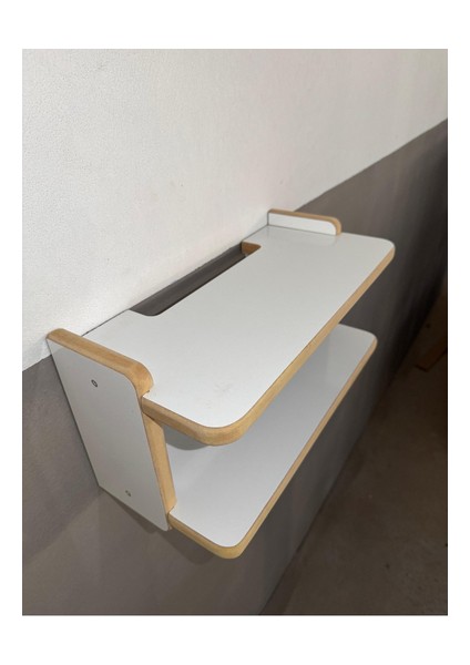 Beyaz Dekoratif Ikili Raf, Aksesuar Rafı, Iki Bölmeli Modem Rafı fiyatları