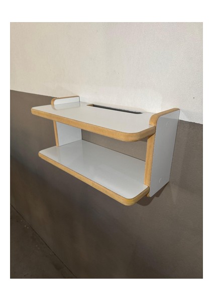 Beyaz Dekoratif Ikili Raf, Aksesuar Rafı, Iki Bölmeli Modem Rafı fırsatları