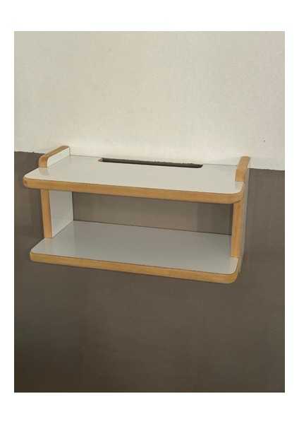 Beyaz Dekoratif Ikili Raf, Aksesuar Rafı, Iki Bölmeli Modem Rafı indirimleri