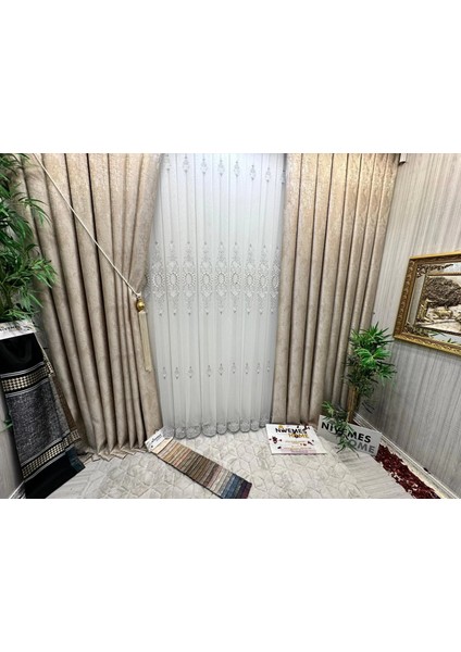 Nivemeshome Hürrem Gümüş Detaylı 1/3 Sık Pileli Tül Perde Apm