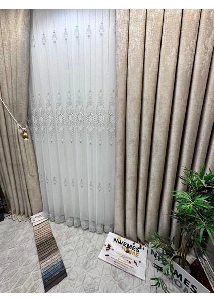 Nivemeshome Hürrem Gümüş Detaylı 1/3 Sık Pileli Tül Perde Apm indirimleri