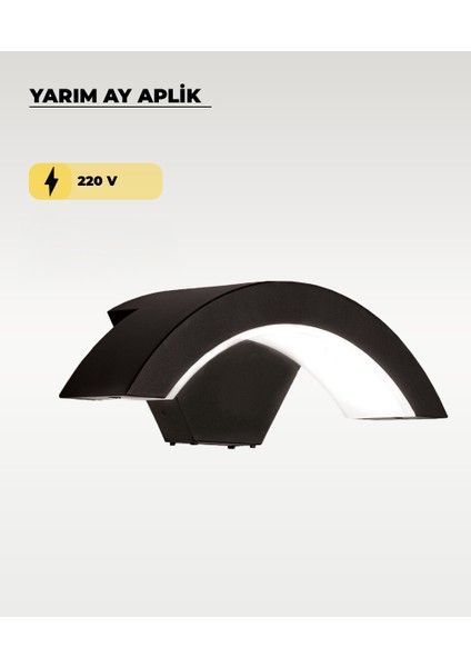 Siyah LED Yarım Ay Aplik 6500K (Beyaz Işık)