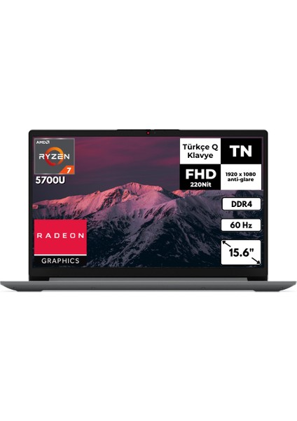 Ideapad 1 15ALC7 R7-5700U 16 GB 256 GB SSD Radeon Graphics 15.6" Fhd Freedos Notebook 82R400R4TRAT6
