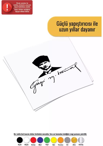 Gazi M. Kemal Sticker Oto Motor Laptop Duvar Folyo Sticker 30 x 27 cm