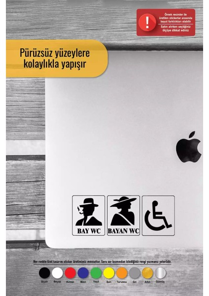 Wc Üçlü Set - Araç, Oto, Laptop, Duvar Uyumlu Sticker 40*16 cm fırsatları
