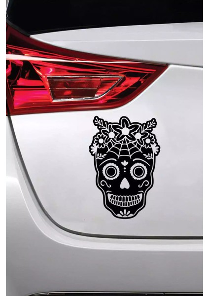Çiçekli Kuru Kafa - Araç, Oto, Laptop, Duvar Uyumlu Sticker 15*21 cm fiyatları