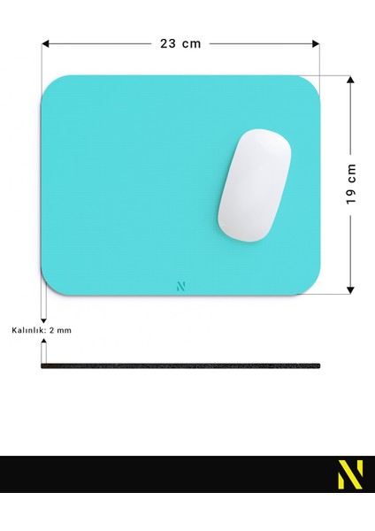 Turkuaz Renkli Ergonomik Mouse Pad - 23 cm x 19 cm - Kaydırmaz Taban Ev ve Ofis Kullanımı Için Ideal Fare Altlığı Mousepad