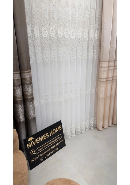 Nivemeshome Gold Detaylı Inci 2967 1/3 Sık Pile Tül Perde Apm modelleri