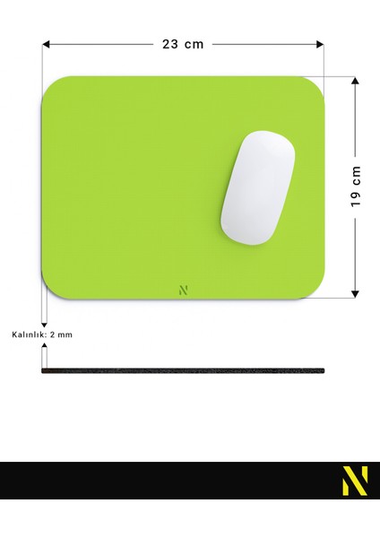 Yeşil Renkli Ergonomik Mouse Pad - 23 cm x 19 cm - Kaydırmaz Taban Ev ve Ofis Kullanımı Için Ideal Fare Altlığı Mousepad