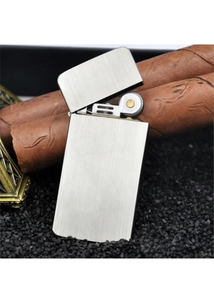 Kuboy Vintage Çakmak Benzinli Slim Çakmak Gümüş Renk