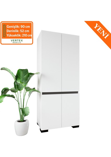 Floransa 4 Kapılı Flr-Irf Beyaz- Antrasit Gardırop