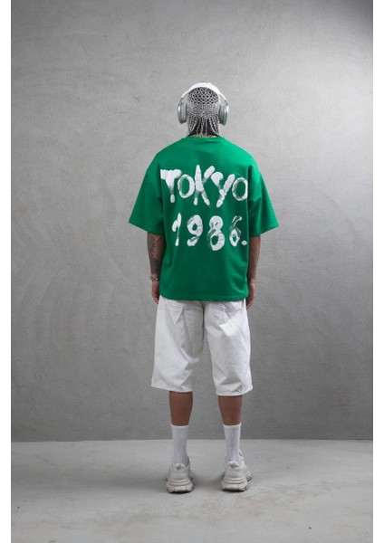 Tokyo 1986 Kabaran Baskı Oversize Tişört