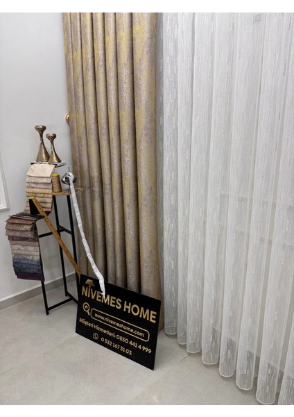 Nivemeshome Gold Sakallı Tül 1/3 Sık Pile Tül Perde Apm indirimleri