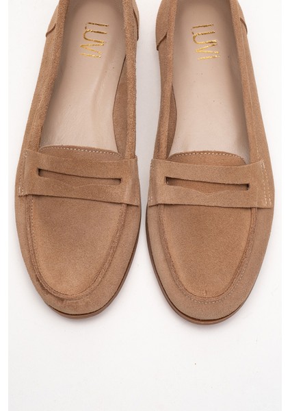 F02 Koyu Bej Süet Hakiki Deri Kadın Babet fiyatları