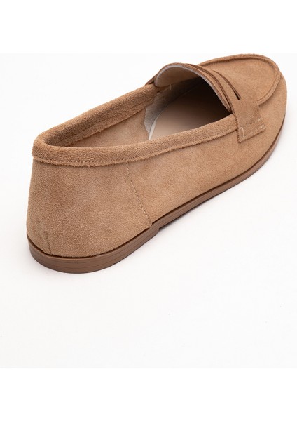 F02 Koyu Bej Süet Hakiki Deri Kadın Babet fırsatları