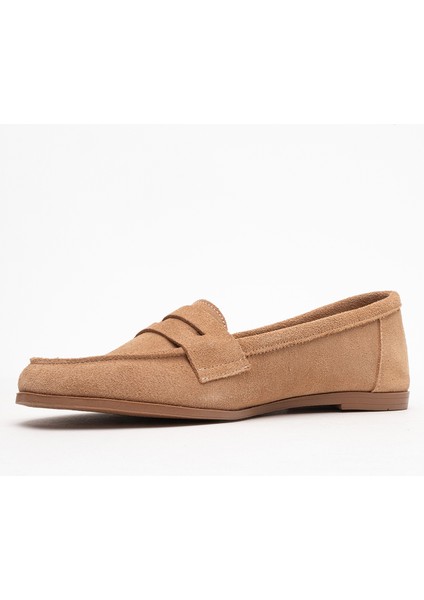 F02 Koyu Bej Süet Hakiki Deri Kadın Babet indirimleri