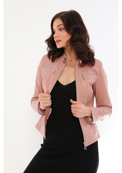 Kadın Hakiki Deri Pudra CEKET-B2327