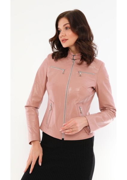 Kadın Hakiki Deri Pudra CEKET-B2327