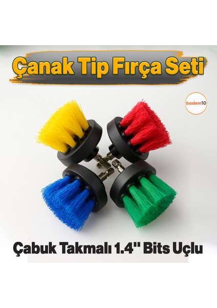 4'lü Çanak Tip Renkli Matkap Uyumlu Çok Amaçlı Temizlik Fırça Seti Araç, Banyo, Derz, Jant, Fayans