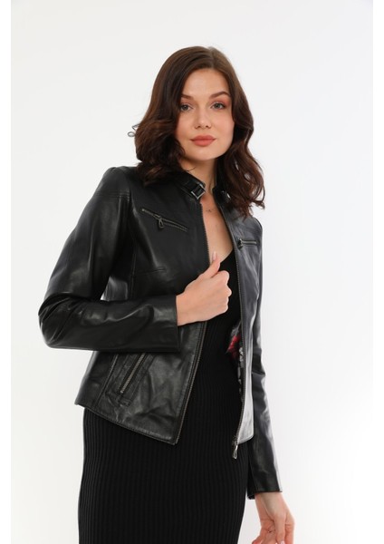 Kadın Hakiki Deri Siyah CEKET-B2327 fiyatları