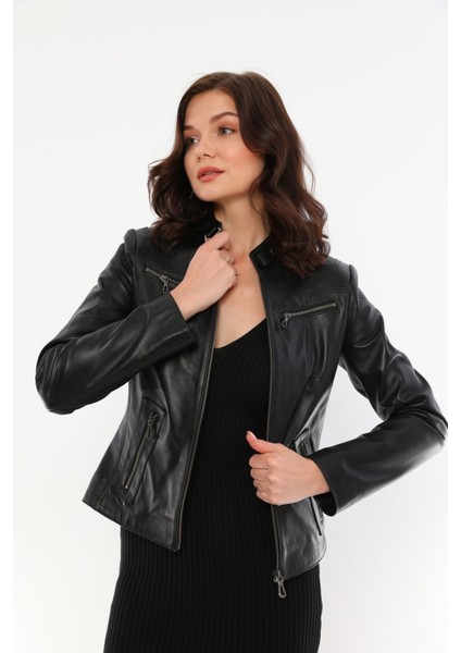 Kadın Hakiki Deri Siyah CEKET-B2327 modelleri