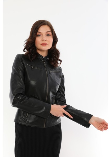 Kadın Hakiki Deri Siyah CEKET-B2327 fırsatları