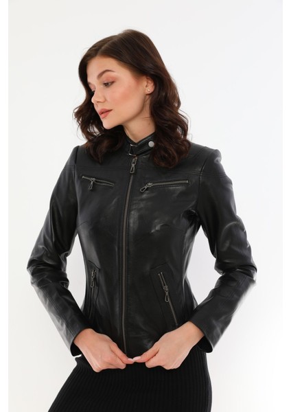 Kadın Hakiki Deri Siyah CEKET-B2327 indirimleri